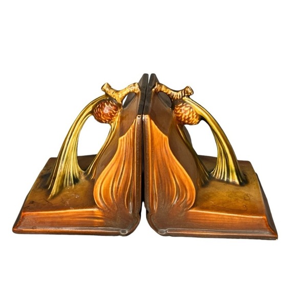 Vintage Art Nouveau Pine Cone Bookends Bronze Metallic Finish Library Home Decor - Picture 1 of 6